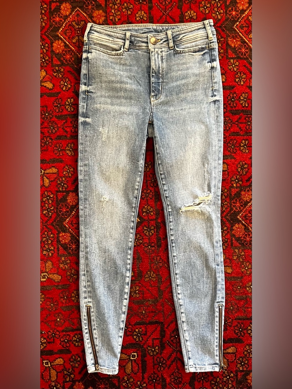 Pilcro Light Blue Distressed Skinny Jeans with Ankle Zippers